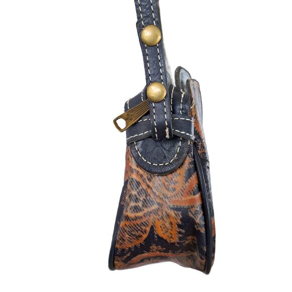 PATRICIA NASH Chania Italian Leather Crossbody Bag Fall Tapestry Blue Orange - Picture 4 of 9